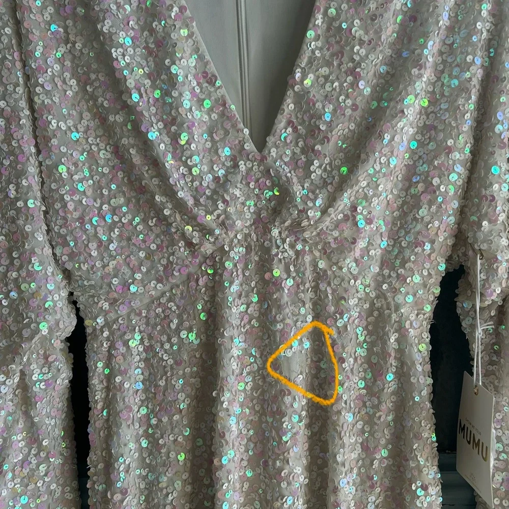 NWT Show Me Your MuMu Kidman Mini Dress Long Sleeve Iridescent Sequin White M - Picture 14 of 14